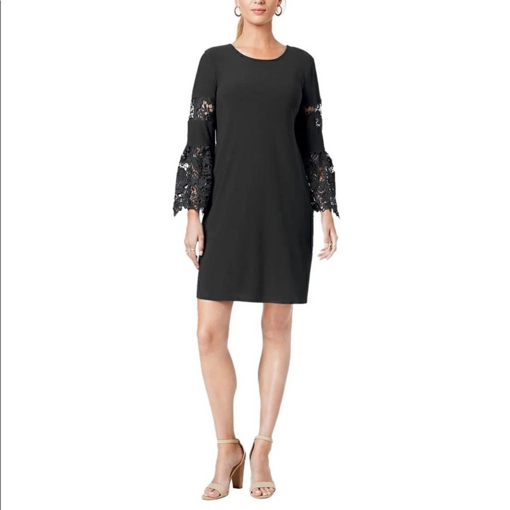 Alfani Black A-Line Dress With Lace Sleeves Size 4
